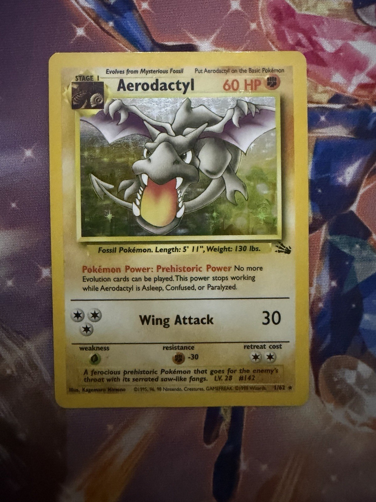 Pokémon TCG Aerodactyl Holo Unlimited Rare 1/62 Fossil MP