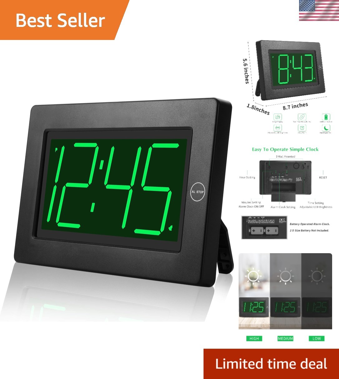 Advanced LED Digital Alarm Clock - Adjustable Brightness for Peaceful Sleep