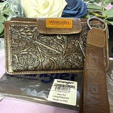 Wrangler Brown Floral Zip-Around Wallet w/ Logo Strap