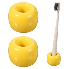 2 Pcs Mini Ceramics Toothbrush Holder Stands Round Shape, Yellow