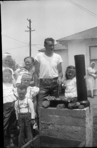 Vintage Oversized Photo Negative Family 1950's Barbecue Man Boys Lady