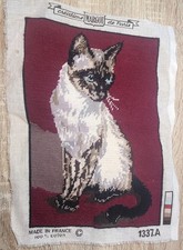 Vintage Siamese Cat Needlepoint Tapestry Completed Margot De Paris 38x28cm 