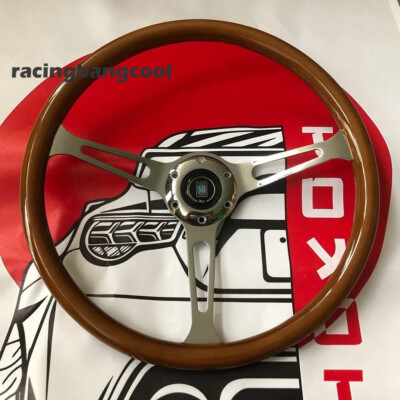 380mm 15'' NARDI Classic Steering Wheel Mahogany Wood Silver
