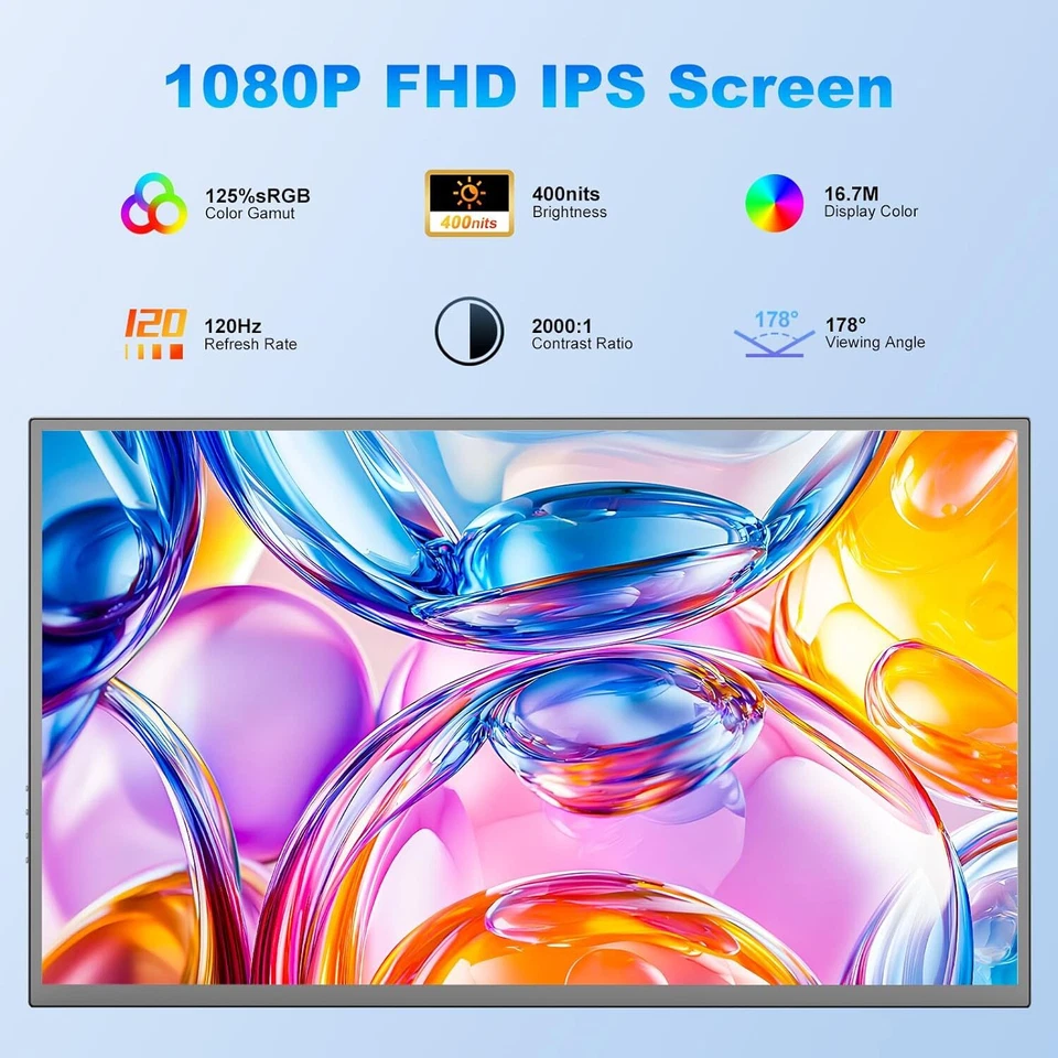 18.5" 1920x1080 Portable Monitor 120Hz Gaming Monitor 2000:1 400nits Freesync - Image 2 of 4