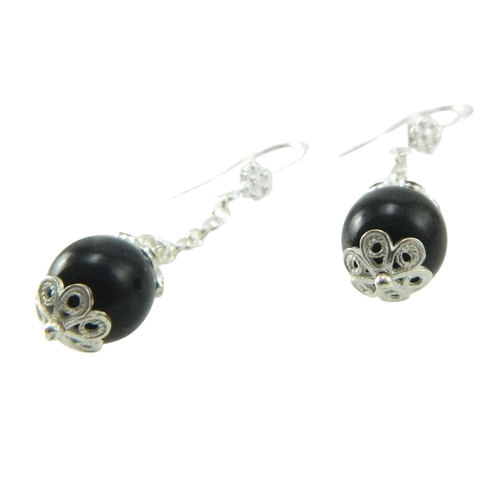 Orecchini su coccu argento kokos sabegia artigianato sardo pendente onice - Immagine 2 di 2