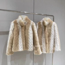 Imitation Fox Fur Coat Women's New Leopard Print Short Jackets Stand Collar Top