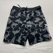 Hurley Boys Swim Trunks Shorts Size 16/28 Black Green Sharks Adjustable Waist