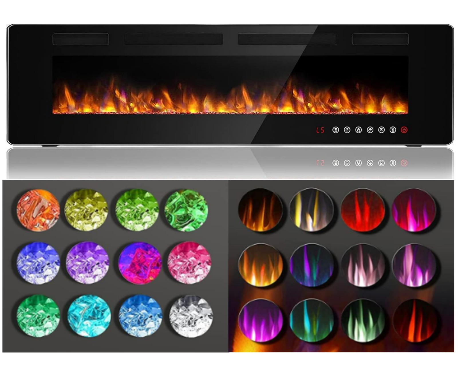 72'' Ultra-Thin Silence Linear Electric Fireplace Recessed Wall Mounted 8h Timer