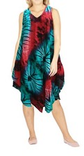 Darkwear Ladies Tie Dye Summer Tunic Umbrella Long Dress Rainbow Tiedy Beach Top