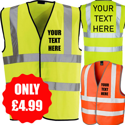 HI VIS VEST PERSONALISED HIGH VIZ VISIBILITY CUSTOM SAFETY WAISTCOAT ...