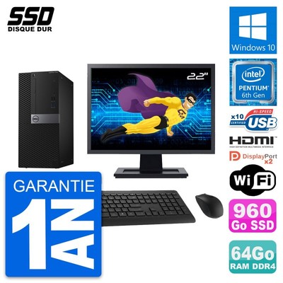 PC tour DELL 7040 Bildschirm 22 '' Intel G4400 RAM 64Go SSD 960Go HDMI Windows 10