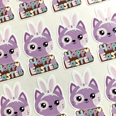 16 x Frohe Ostern Katze Aufkleber Tags Eiersuche Etiketten Geschenktüten Frohe Ostern