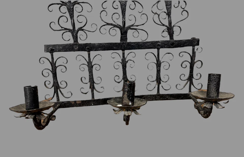 Primitive Country Wall Hanging Triple Candelabra Candle Sconce Light - Image 4 of 4