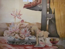 Large SUE GUILD Mid Century air brush watercolor still life 40" x 36"