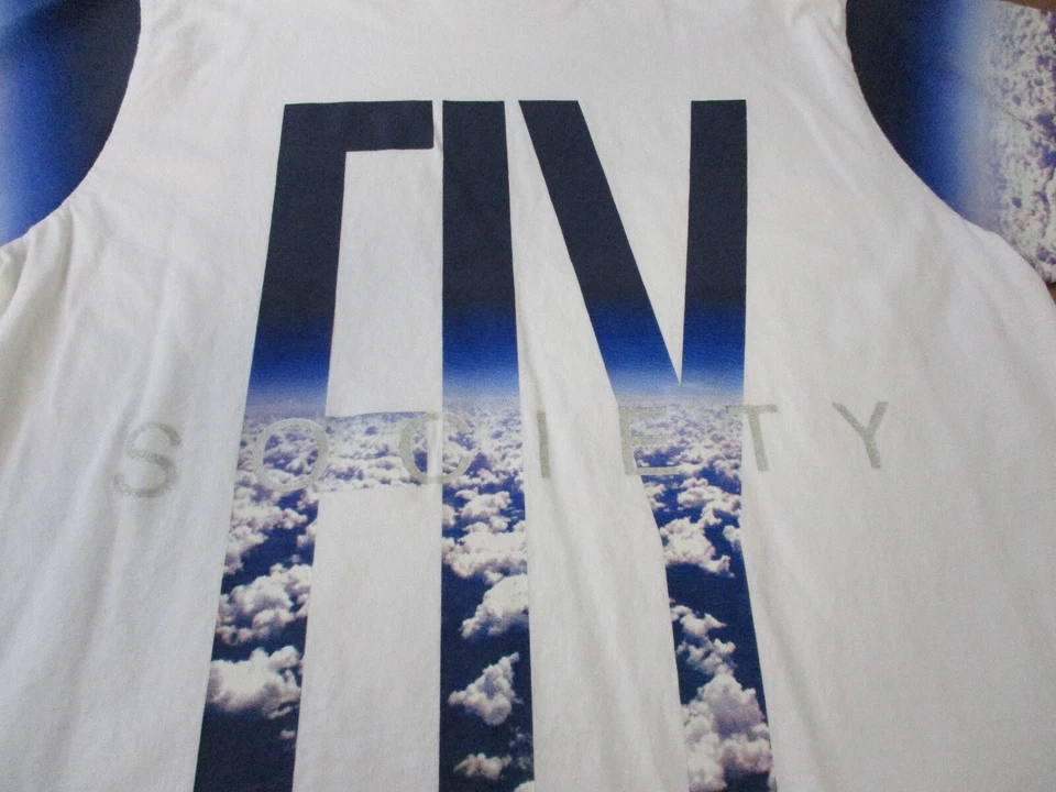 Camisa Fly Society Para Hombres XL Blanca Azul Nubes Deletrear Rap Hip Hop Estampado Completo Foto 4 de 4