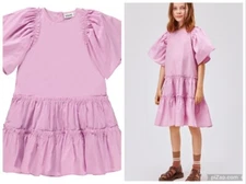 GIRL'S MOLO CAT DRESS WILD ORCHID ORGANIC COTTON RUFFLE TIERED SHORT SLEEVE 3-4