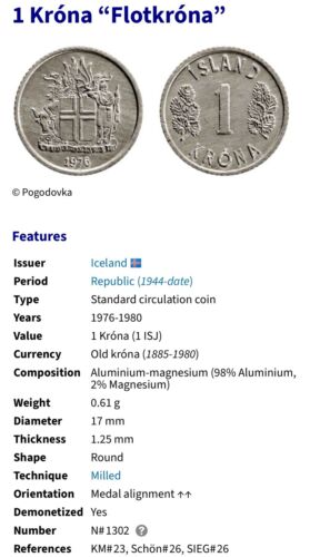 1980 Iceland 1 Krona (Flotkrona) NGC Brilliant Uncirculated BU *Rare* - Picture 5 of 5
