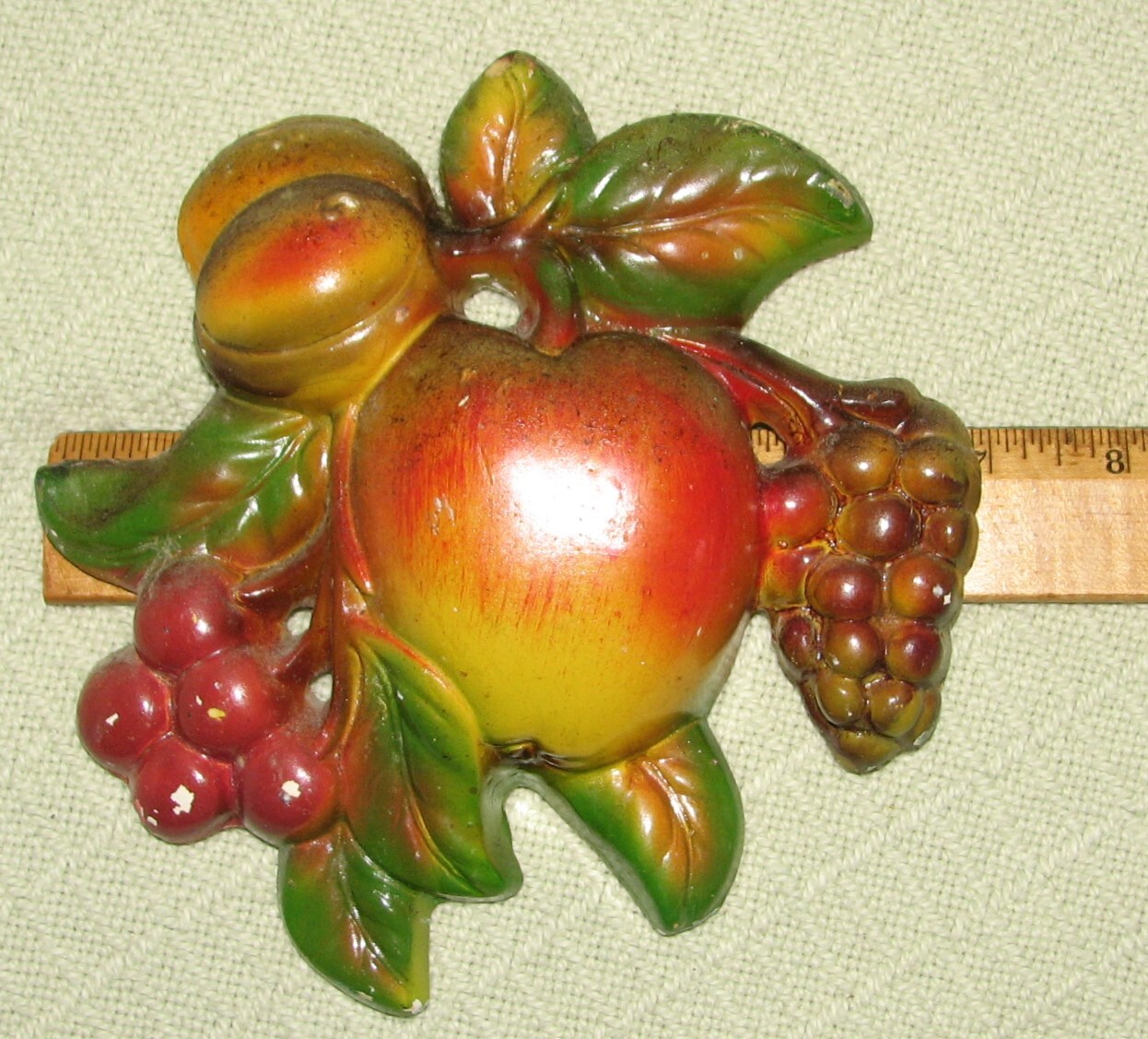 5 Vintage 50's Chalk Fruit Wall Plaque Hangings Kitchen Apple Pear Peach Banana eBay