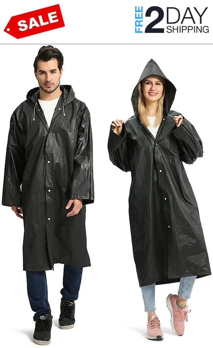 2 Impermeables Para La Lluvia Hombre Mujer Ponchos Con Capucha Negro | eBay