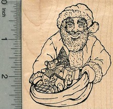 Black Santa Rubber Stamp, Father Christmas with Sack of Toys K37307 WM