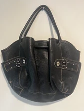 COLE HAAN Village F05 Black Leather Shoulder Bag Purse Silver Hardware