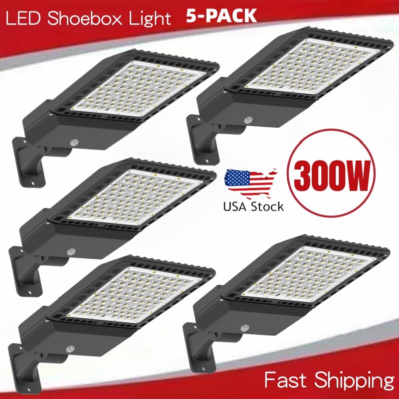 5pcs 300W LED Parking Lot Light Commercial Outdoor IP65 Shoebox Street Pole Lamp