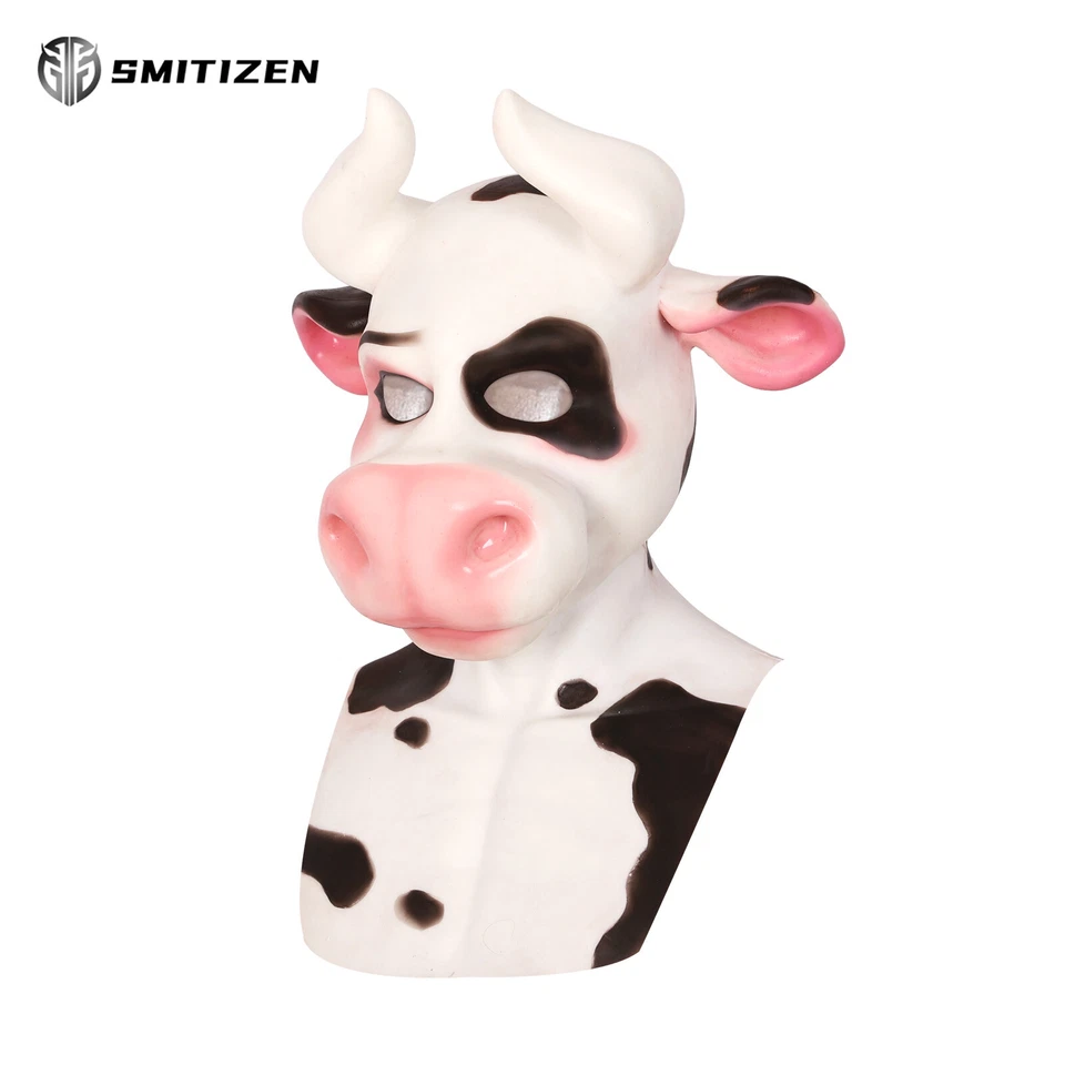 Smitizen Realistic Silicone Spotted Cartoon Cow Monster Mask Costumes for Cos - Image 3 of 4