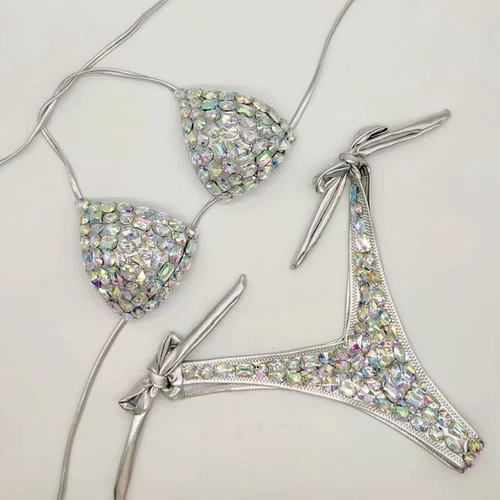 Conjunto de bikini de diamantes traje de baño vendaje push up estrás piedras brillantes traje de baño - Imagen 23 de 28