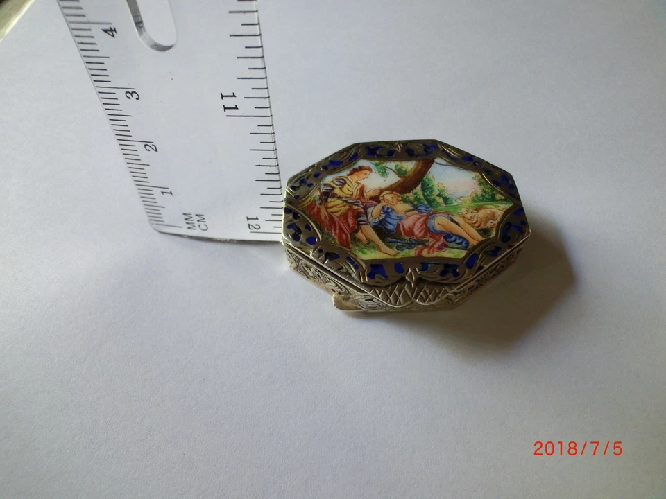 Винтажная итальянская 800 серебряная эмалированная коробка - Изображение 4 из 4