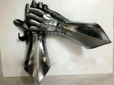 Mittelalterlich Knight Metall Stulpen Funktionell Paar Armor Handschuhe W/ Black