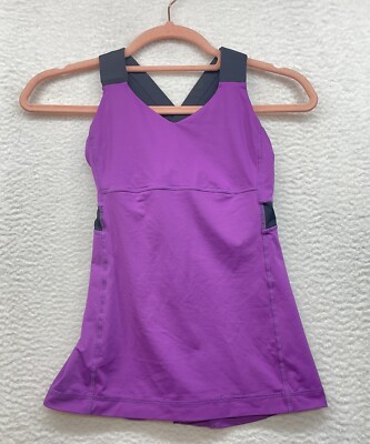 Lululemon Tank Womens 4 Purple Black Push Ur Limits Gym Workout Yoga Performance