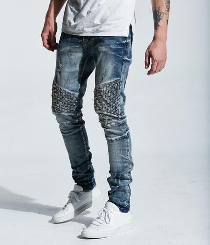 NEW Embellish NYC Distressed Turkish Biker Denim Jeans Blue Mens Size 42 - Picture 1 of 12