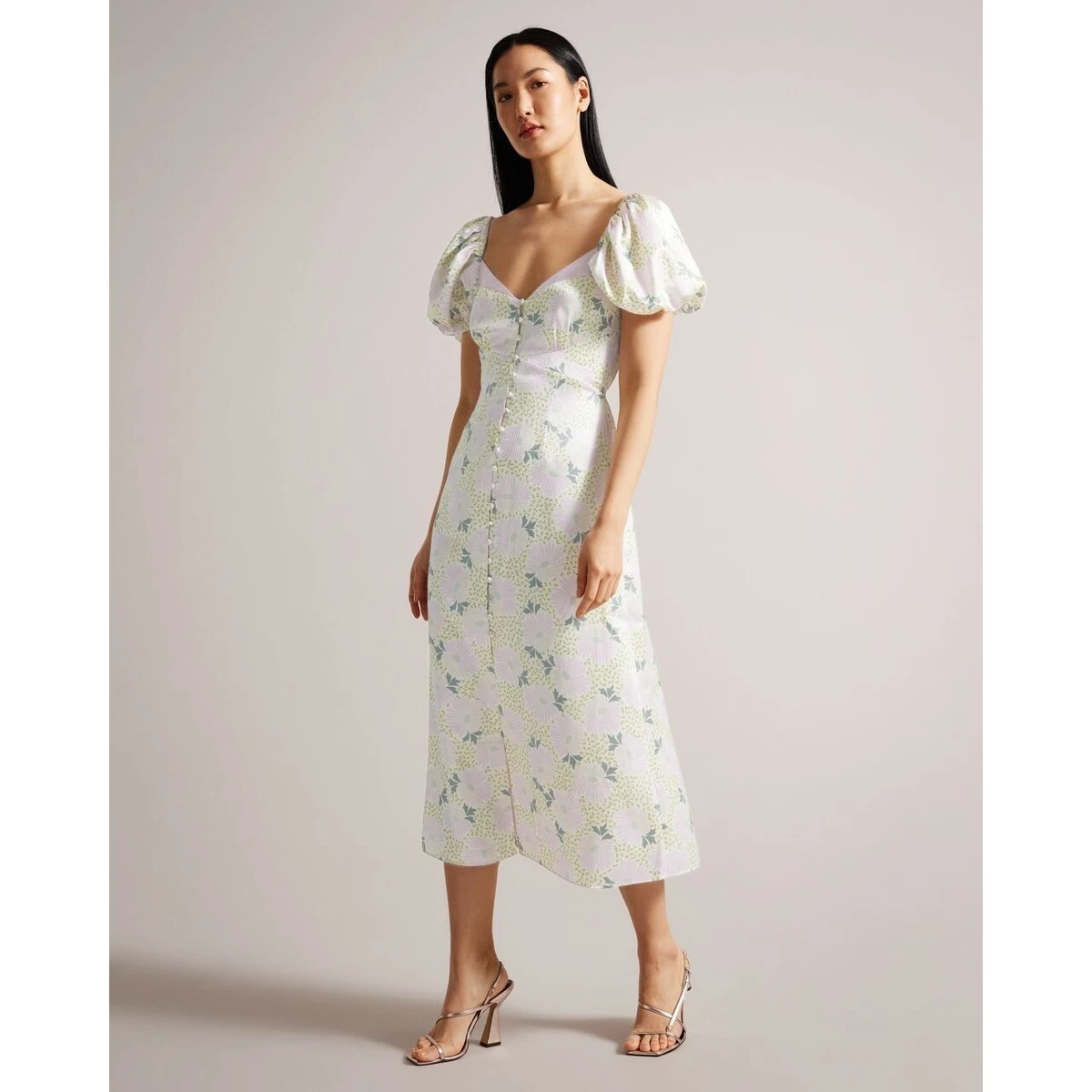 Ted Baker London Ledaah Floral Puff Sleeve Midi Dress in Lilac