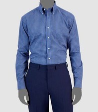 Club Room Men's Blue Regular Fit Ditto Plaid Dress Shirt Size 16 34/35