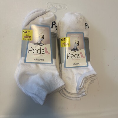 10 Pair - Peds Socks White Women s Active Feet Low Cut Socks Shoe Size 5-10