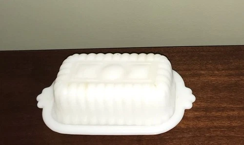 Vintage 50's Hazel Atlas White Milk Glass 1/2 Stick Covered Butter Dish