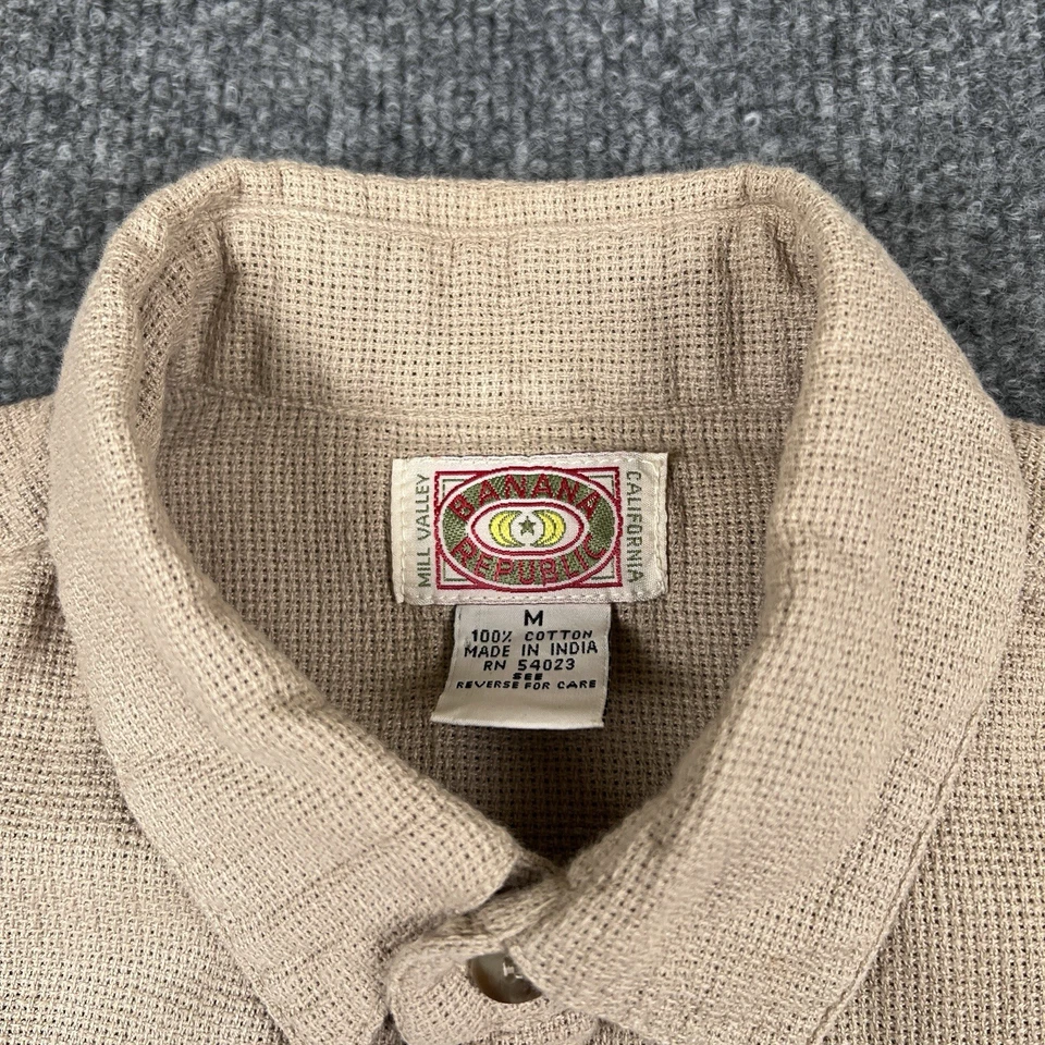 Vintage Banana Republic Shirt Mens M Brown Utility Knit Safari Short Sleeve 80s - Image 3 of 4