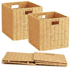 10.5'' Foldable Large Cube Paper Rope Storage Baskets with Handles and Built-...
