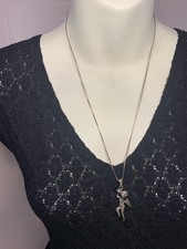Sterling Silver .925 Cherub Pendant Charm And Necklace 22” Chain 9 Grams