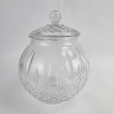 Diamond Cut Glass Candy Jar With Lid Signed H Jey G