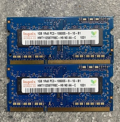Hynix 2x 1GB 1Rx8 PC3 - 10600S Laptop / Netbook Arbeitsspeicher RAM DDR3