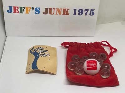 Coca-Cola Marble Game With Pouch & 9 Glass Bubble Marbles READ Vintage