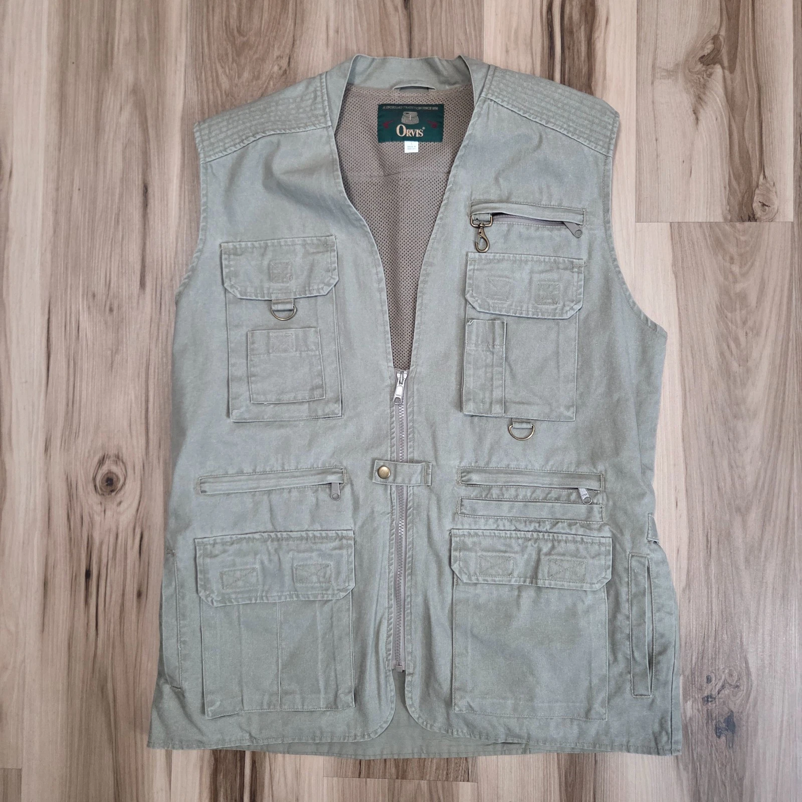 Vintage ORVIS Safari Photography Fishing Utility Vest Mens Large Drab Green