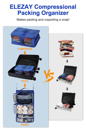 Hanging Packing Cubes Portable Closet 3-Shelf Travel Collapsible Compression - Picture 2 of 9