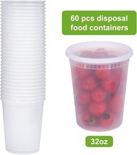 32 Oz Deli Containers with Lids 60 Pack Food Storage Cups