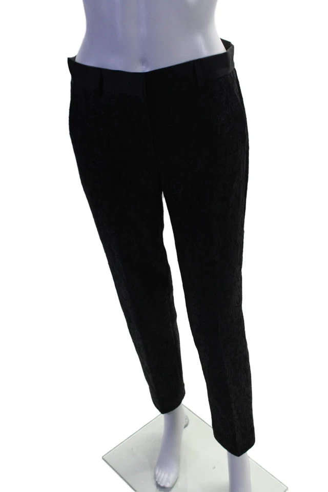 Pantalones DKNY para mujer de algodón con textura floral pierna recta gancho y bucle negros talla 4 Foto 2 de 4