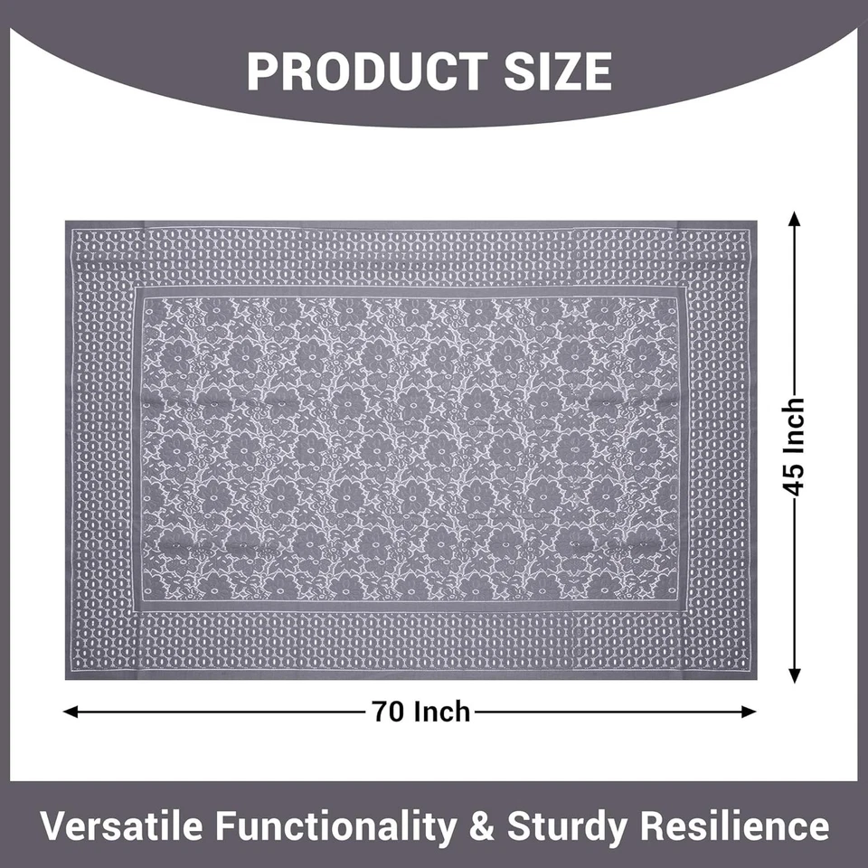 4 seater Net Table Cover Tablecloth Self Flower Valley Design 45x70 Inch Gray - Image 2 of 4