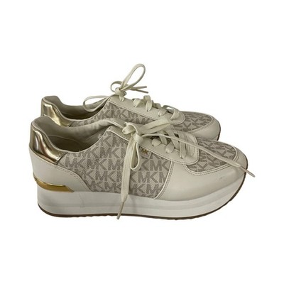 Michael Kors Monique Trainer Womens 8M Cream White Gold Trim Sneaker Shoes NWOB