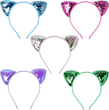 5 Pack Reversible Sequin Cat Ears Headband Glitter Sparkly Cat Hairbands Shiny C