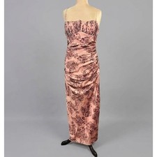ASOS Rose Blush Floral Satin Slip Dress Size 8 Ruched Bias Cut Side Slit Wedding